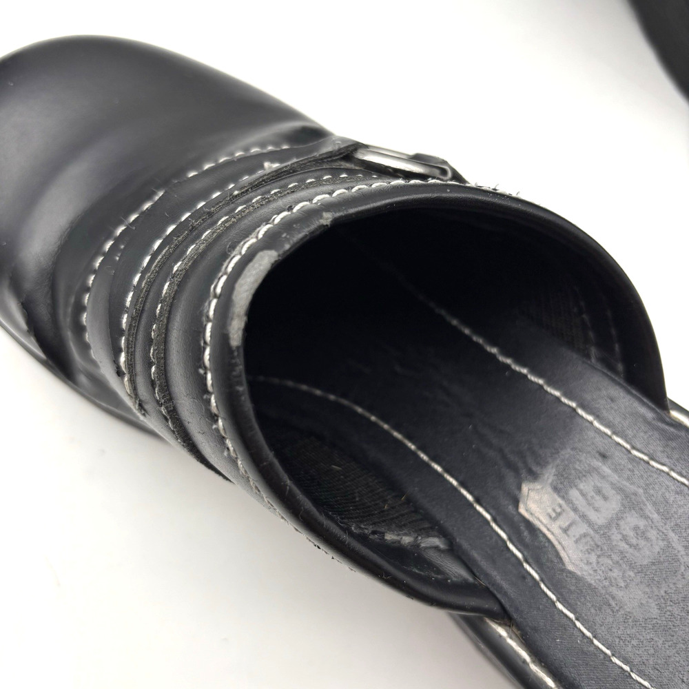 Vintage 90s Y2K Route 66 Black Faux Leather Chunky Platform O-ring Mules 7 - Picture 10 of 16